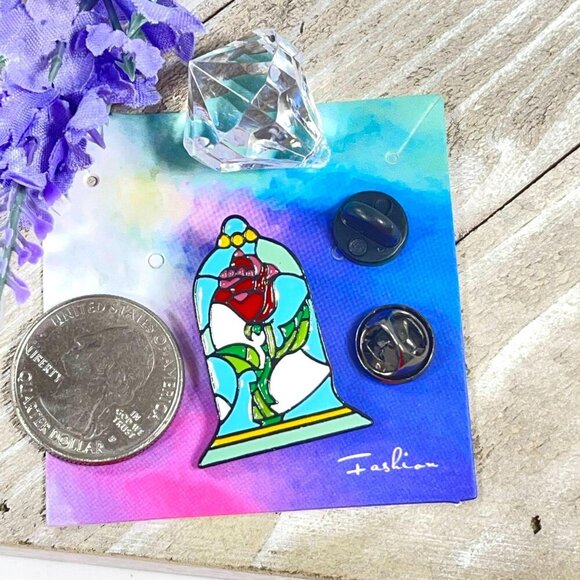 Beauty Beast Rose Lapel Pin Stained Glass Badge Brooch Accessories Jewelry - Picture 2 of 7